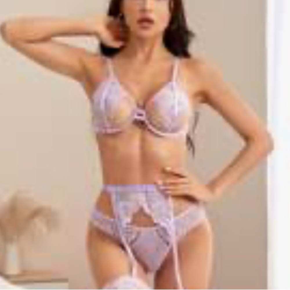 Lavender Lace Lingerie Garter Set